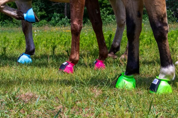 DAVIS Bell Boots in baby blue, hot pink and metallic neon green.